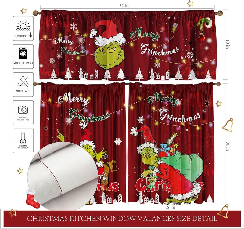 SUNWISHA Christmas Curtain Valances Set Upper Curtain 52'' Lx18'' W & Lower 36'' L x 26'' W x2 Kitchen Windows Decor 3 Piece Set red - Image 4